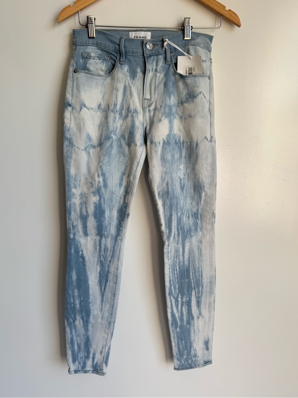 FRAME Le Skinny De Jeanne Francesca 28‎ or 6 Bleach Splatter Tie Die Mid Rise